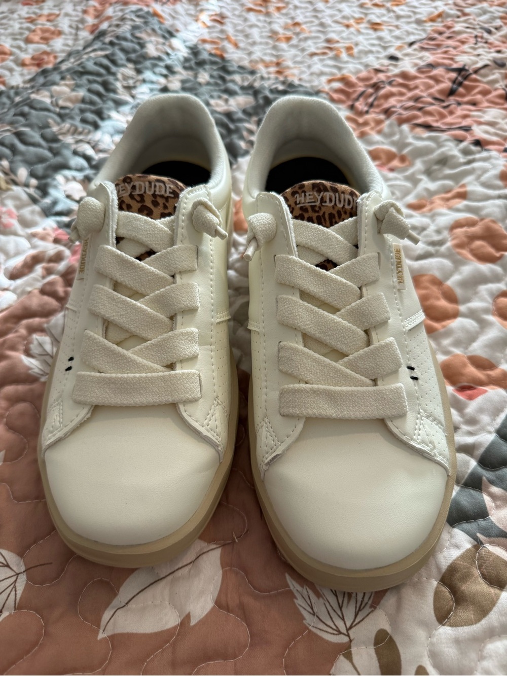 Hey Dude Women's White Sneakers with Leopard Accent